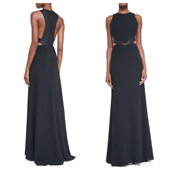 NWT Alice + Olivia Adel Leather Maxi Black Dress Waist Cutout Gown Size 2 - Picture 3 of 14